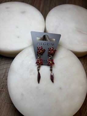 248 Pilgrim Red and Gold Floral Drop Earrings